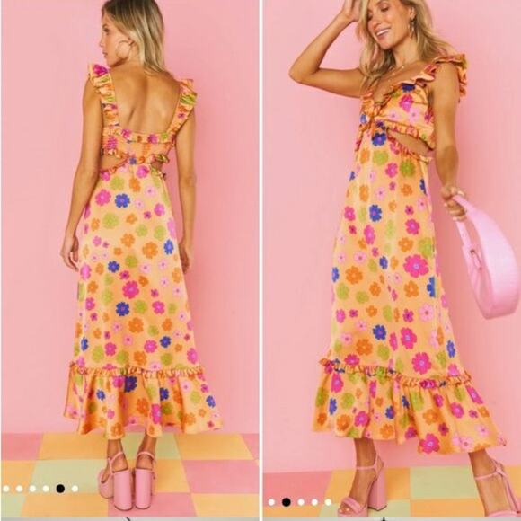 Show Me Your Mumu Lane Midi Dress - Poppin Poppy NWT 198.00 Size Medium - Picture 2 of 10